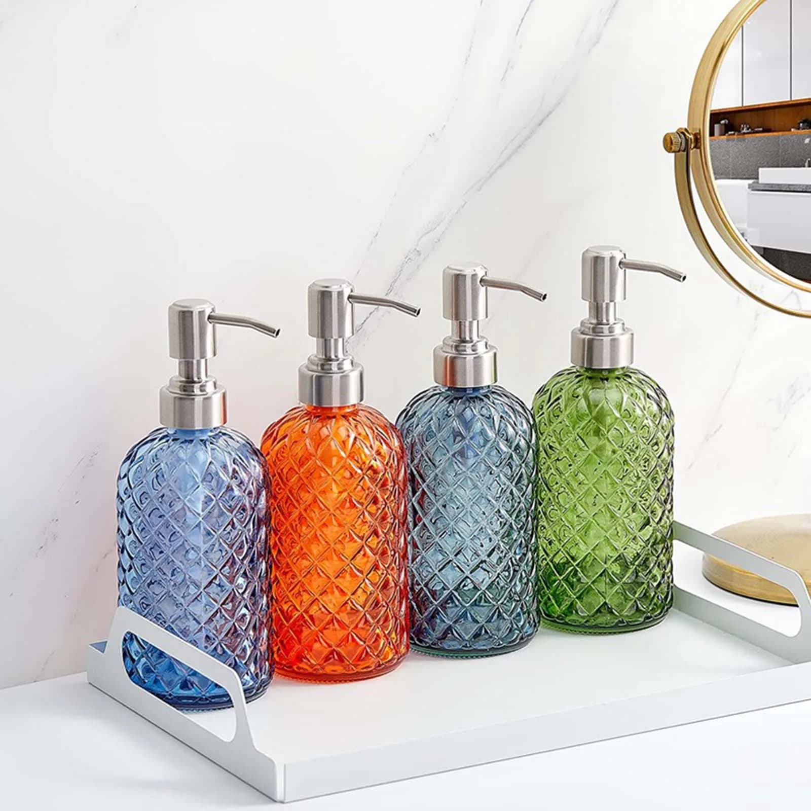Dispenser di sapone in vetro Bottiglia dispenser di sapone liquido malal ricaricabile con pompa in acciaio inossidabile 304 per la cucina dell'hotel della lavanderia