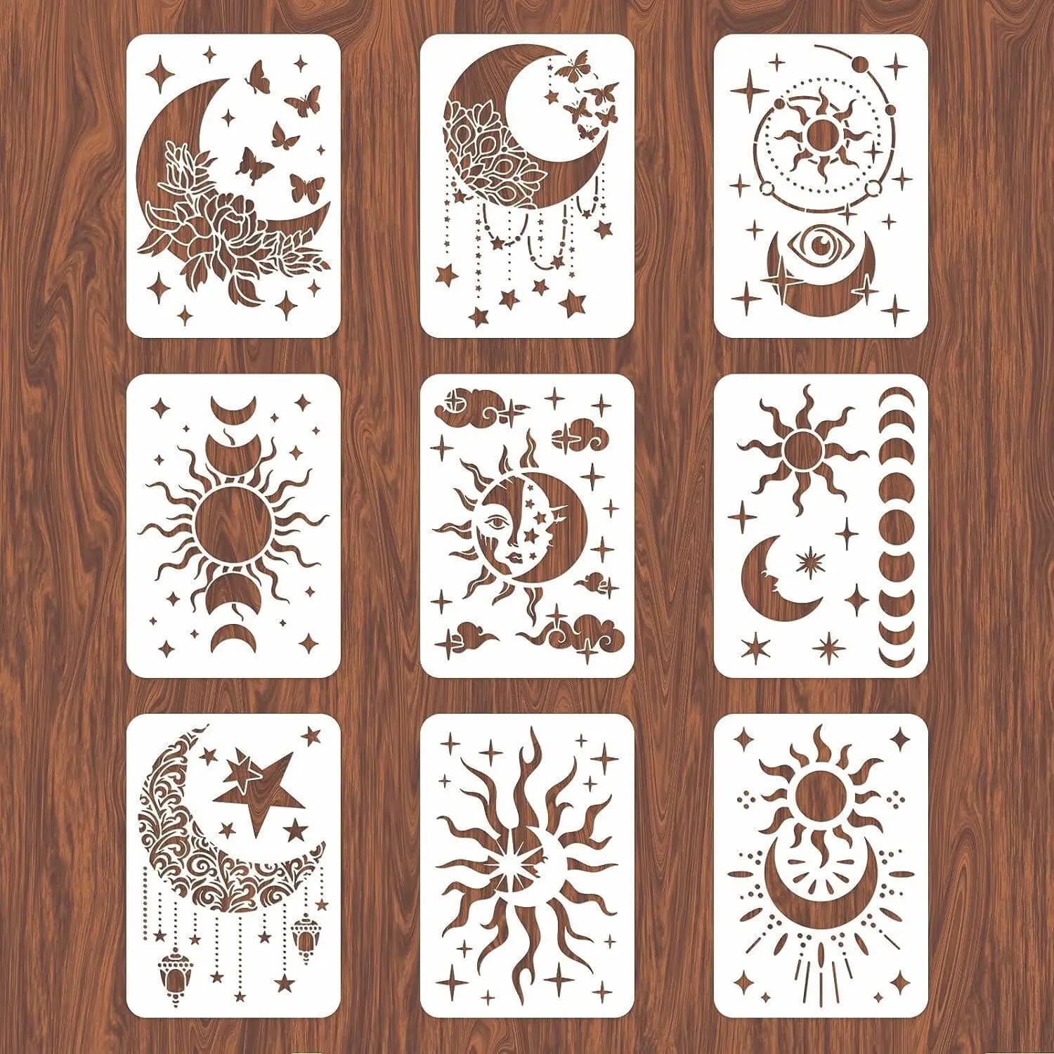 9Pcs/Set A4 29cm Star Moon Sun DIY Layering Stencils Wall Painting Scrapbook Coloring Embossing Album Decorative Template