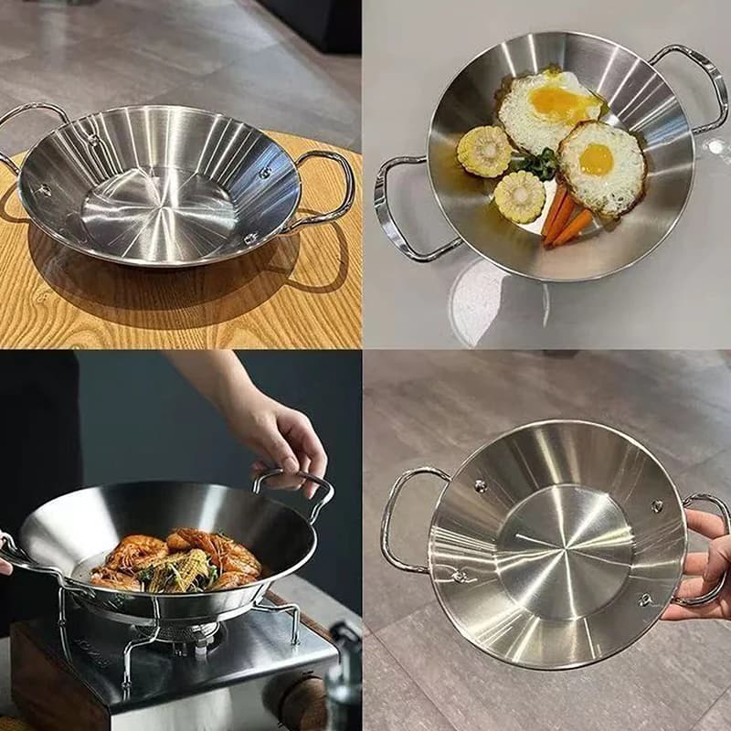 Stainless Steel Seafood Rice Pans With Handle Korean Frying Pan Kitchen Cookware