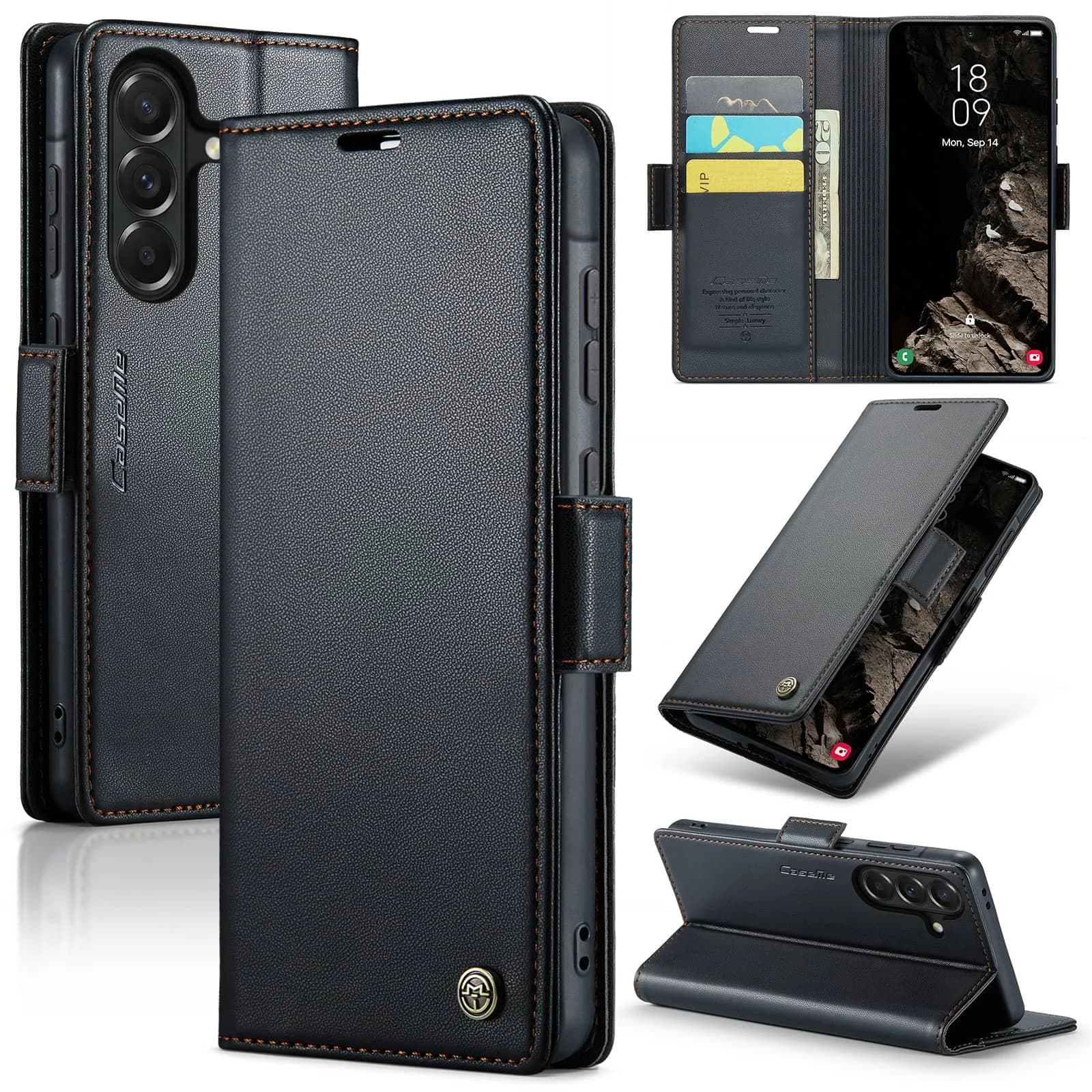 Custodia a Portafoglio per Samsung Galaxy A37 A57 con Porta Carte, Blocco RFID, in Pelle PU, Chiusura Magnetica, Funzione Kickstand, Antiurto