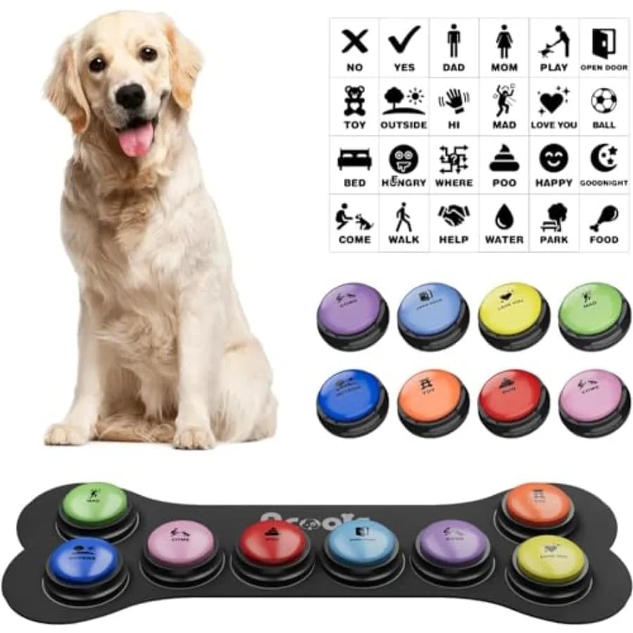 Pulsanti di Comunicazione per Cani, Set da 8 Pezzi, Pulsanti Parlanti per Cani con Registrazione Vocale di 30 Secondi, Buzzer per Addestramento Animali Domestici, Pulsanti Parlanti