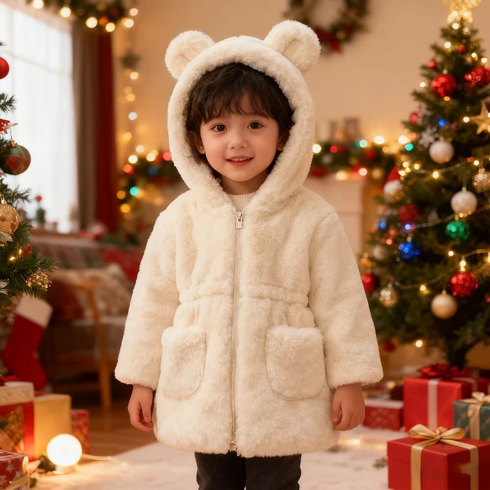 Cappotto invernale per ragazze in tinta unita Giacca con cappuccio per bambini ispessita in pile Mantieni caldi vestiti autunnali per ragazze Bianco Rosa Abbigliamento per bambini