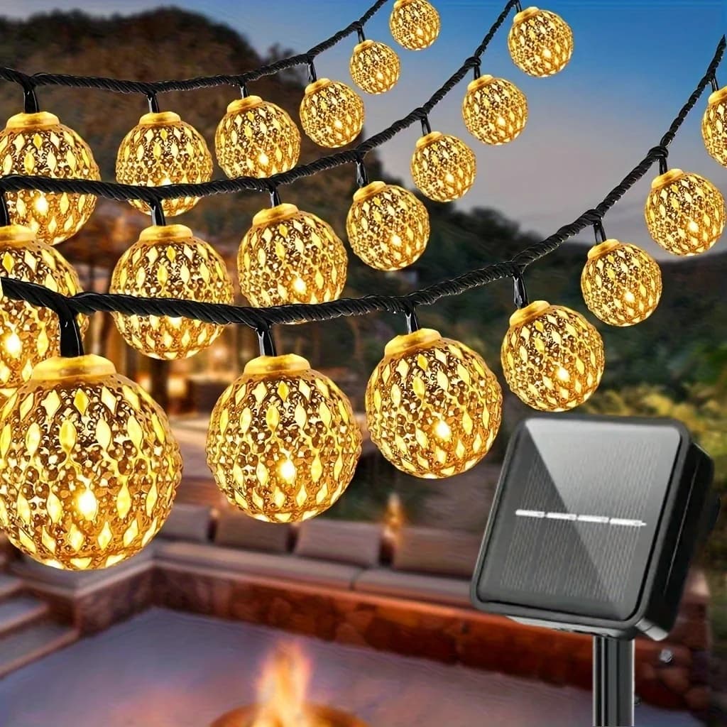 Luci Solari da Esterno a Sfera Marocchina 30/50 LED Impermeabili, 8 Modalità, per Giardino, Recinzione, Cortile, Decorazioni Natalizie
