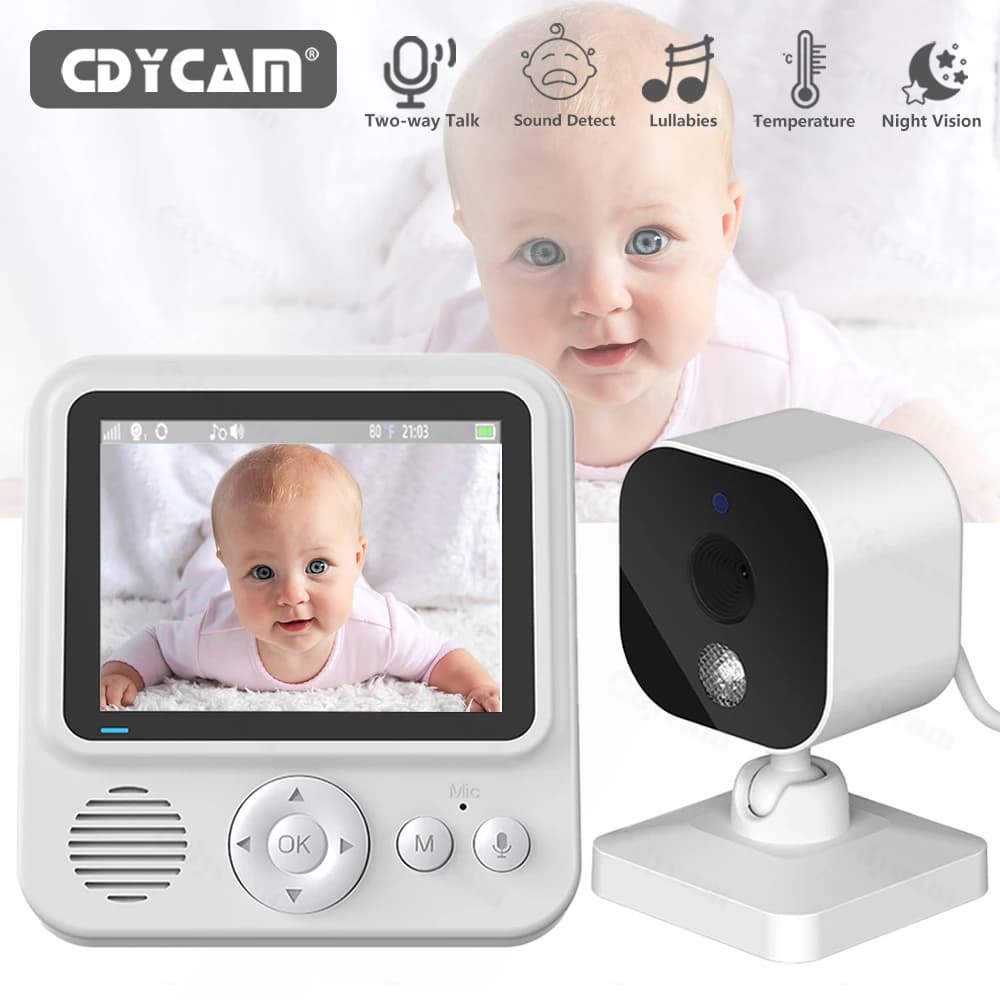 Monitor video wireless per bambini, telecamera di sicurezza a colori da 2,8 pollici, conversazione bidirezionale, visione notturna, monitoraggio della temperatura con LED IR, con 8 ninne nanne
