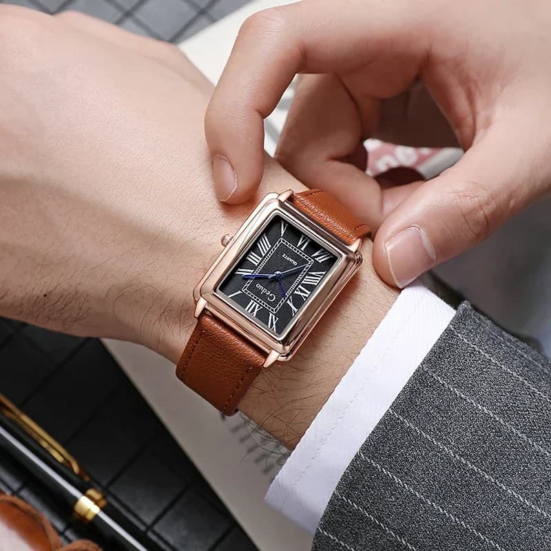 Orologio da polso casual con cinturino in pelle da uomo con quadrante rettangolare di design di lusso di nuova moda Reloj Hombre