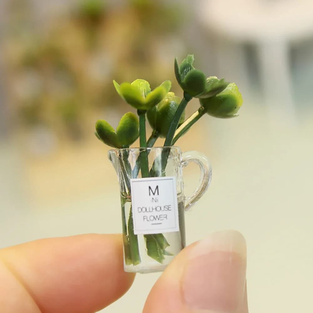 1 pcs 1/12 miniature accessories for doll house mini resin transparent pot plant flower pattern for doll house decoration