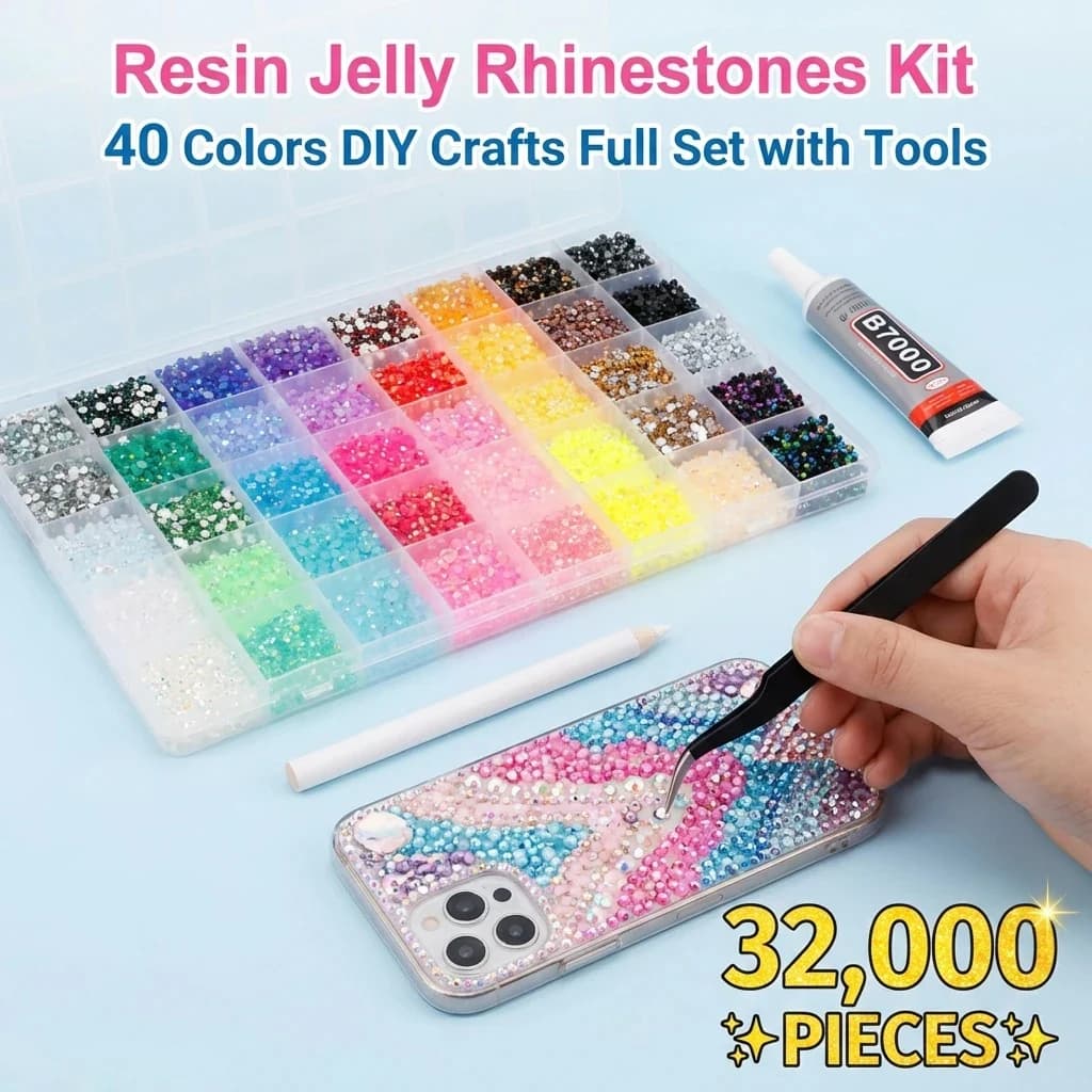 32000 pezzi di strass in gelatina di resina per abbaglianti gemme flatback di colore misto da 3 mm per kit di abbagliamento da letto con diamanti per nail art artigianale