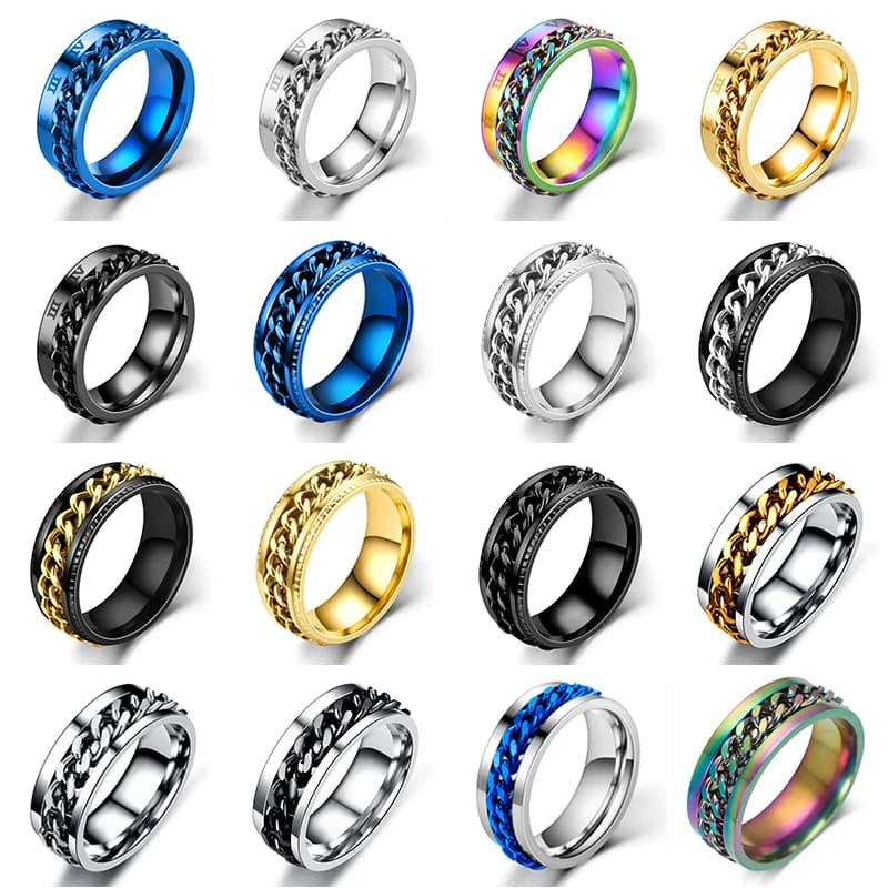 Anelli Antistress alla Moda, Anello Girevole in Acciaio Inossidabile Rilassante per Uomo e Donna, Gioielli Spinner Oro Nero Bague Homme