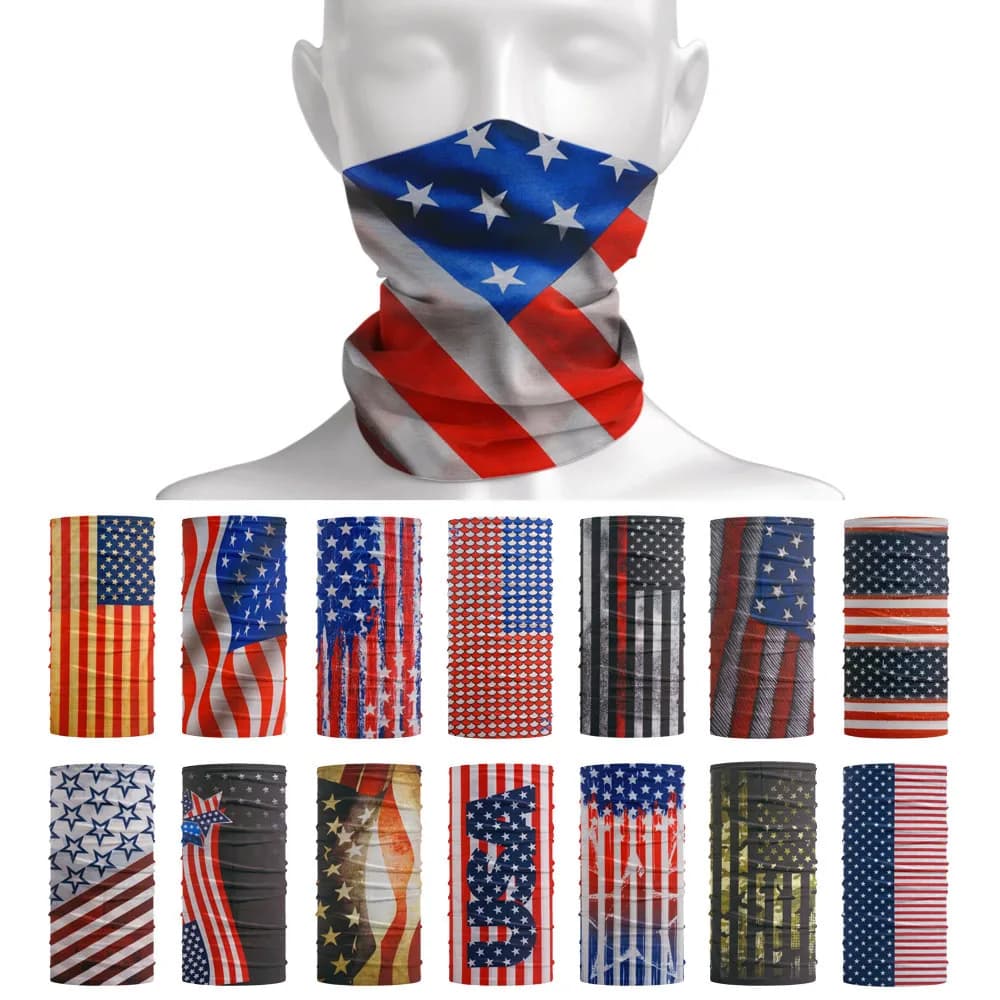 Sciarpa protettiva solare con motivo bandiera USA, fascia multiuso per escursionismo, pesca, ciclismo, visiera, equitazione americana, sci, bandana