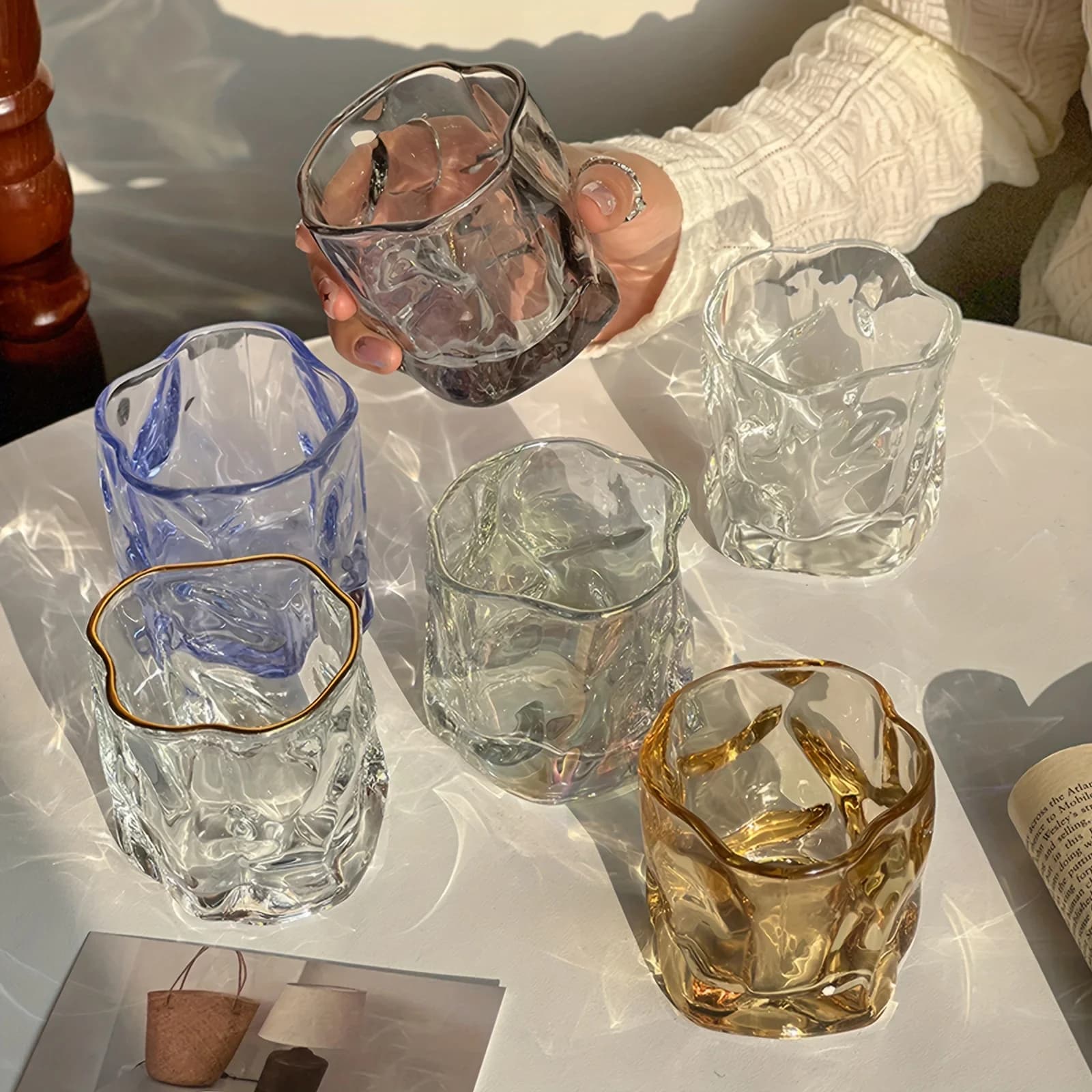 Bicchiere da whisky unico Bicchieri da vino in vetro trasparente irregolare Bicchieri da bere per utensili da cucina per tazze da bevande estive per la casa