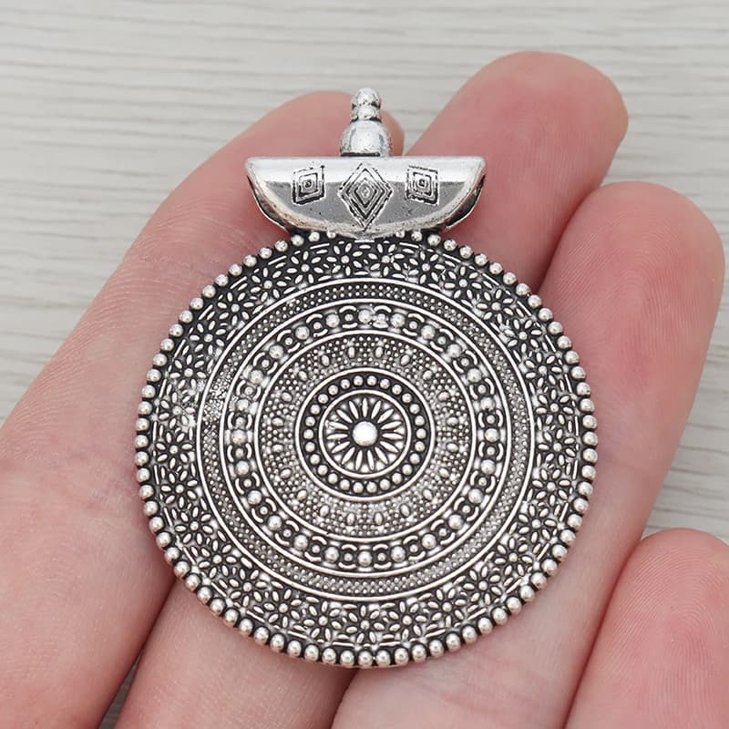 3 x Tibetan Silver Bohemia Large Round Flower Charms Pendants For Necklaces Jewelry Making Findings 53x40mm