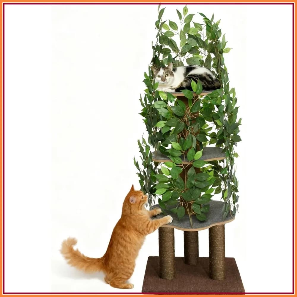 Albero per Gatti con Foglie, 160 cm, 4 Livelli, 5 Tiragraffi, Salvaspazio, Facile da Montare