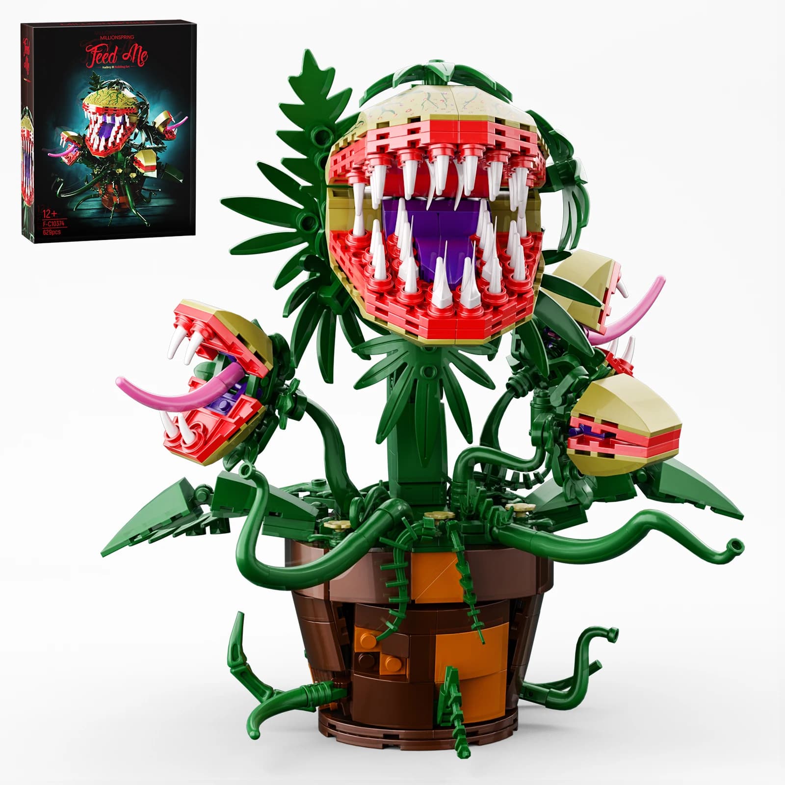 Audrey II Piranha Pianta Fiore Blocchi di Costruzione con 4 Bocca Apribile, Negozio di Orrori Cannibal Mattoni Giocattoli Regali di Halloween per I Bambini