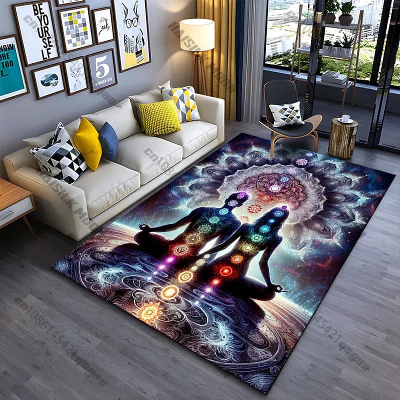 Tappeto per equilibrio spirituale, energia e connessione cosmica, tappeto yoga, decorazione per soggiorno, tappetino per gattonare per bambini, zerbino, tappeto decorativo