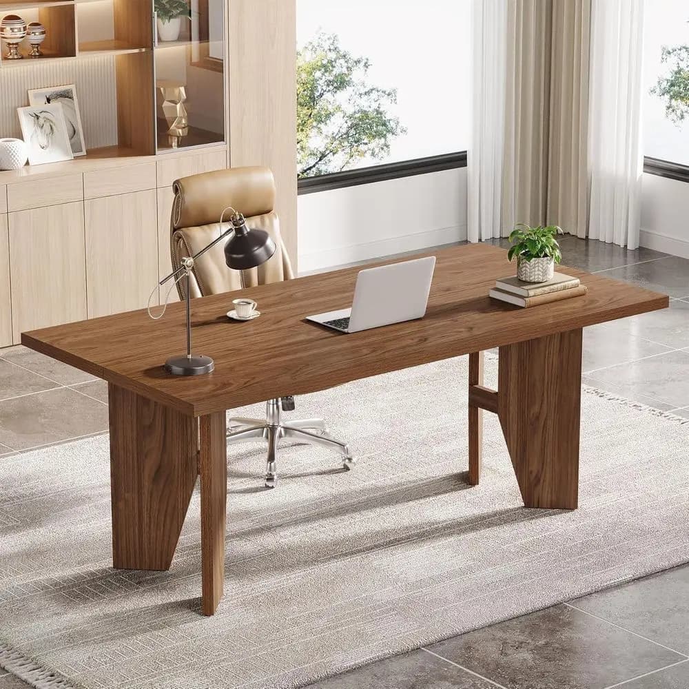 Grande Scrivania Direzionale in Legno 63 con Gambe Robuste, Ideale per Ufficio o Casa in Marrone