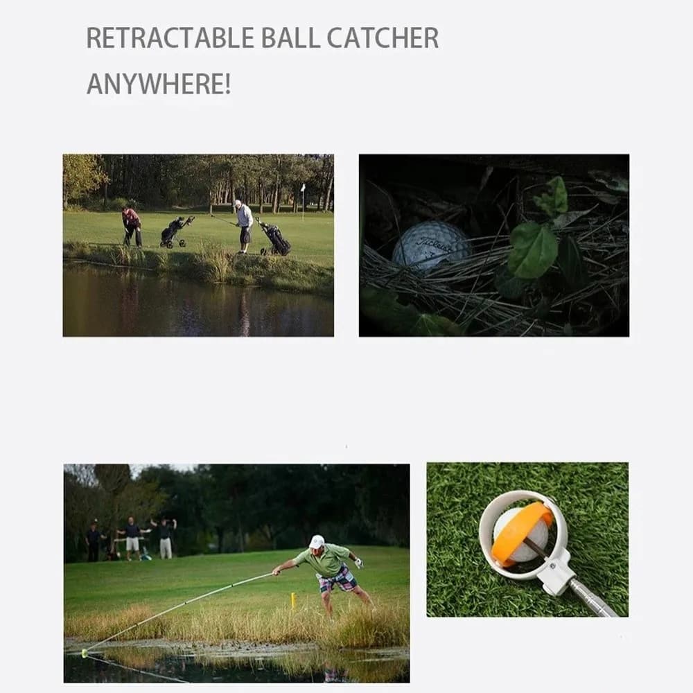 Double Ring Telescopic Golf Ball Retriever Adjustable Locking Golf Ball Picker Stainless Easy Grab Ball