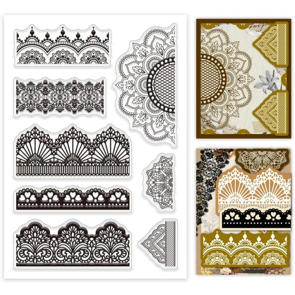 Clear Stamp Lace Transparent Stamps Set Vintage Silicone Clear Stamp Lace Border Clear Stamps for Scrapbooking Card Maing