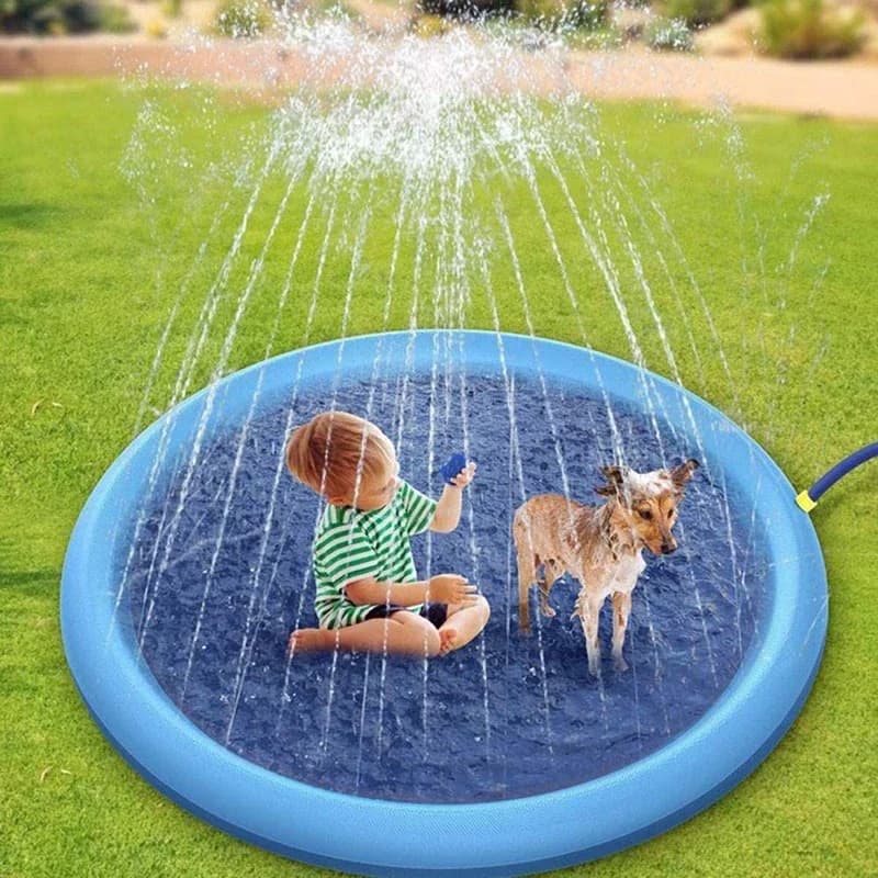 Tappetino da gioco per acqua per cani Splash Pad Giocattolo interattivo per animali domestici in PVC per il raffreddamento estivo all'aperto Divertente tappetino strisciante riutilizzabile
