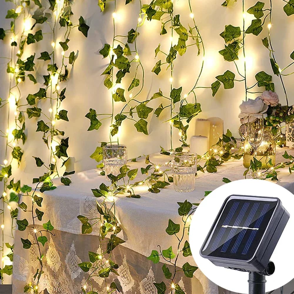 Luci LED Solari a Forma di Edera 7M/12M/17M, Decorazione Artificiale per Giardino, Matrimoni, Scrivania, Natale, Impermeabili per Esterni