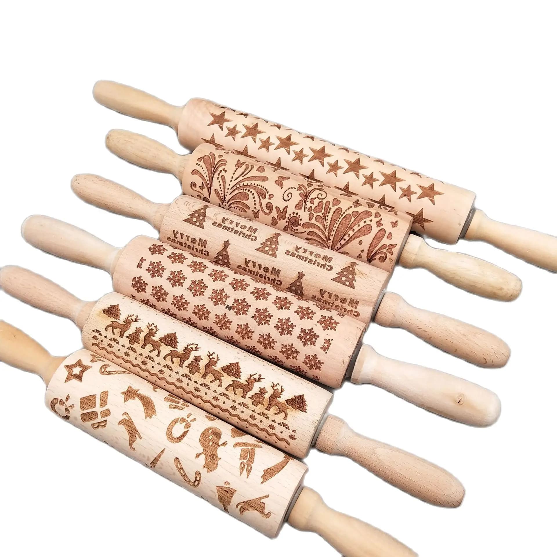 Mattarello with animal motif cartoon, laser engraved flour stick, Christmas biscuits stick
