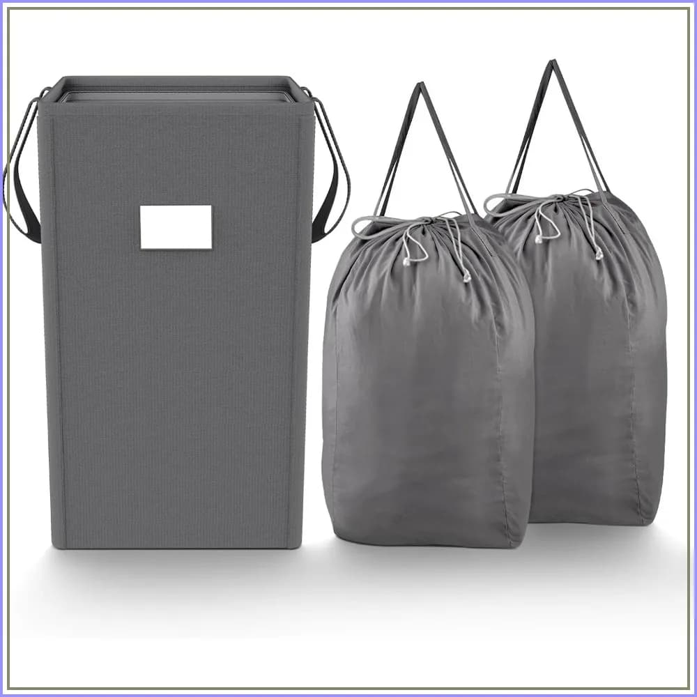 210L Collapsible Laundry Hamper with 2 Washable Bags, Foldable Clothes Basket with Handles for Dorm, Bedroom, Grey