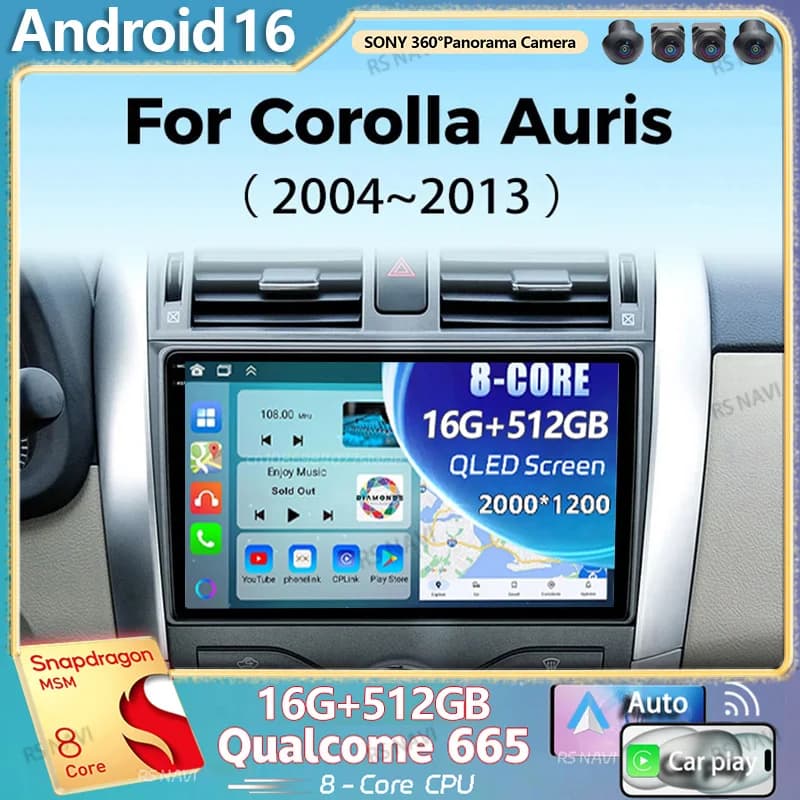 Android 15 Per Toyota Corolla E140 150 Auris 2004-2013 2K QLED Android Auto Radio Lettore Video Multimediale GPS 4G CarPlay Stereo