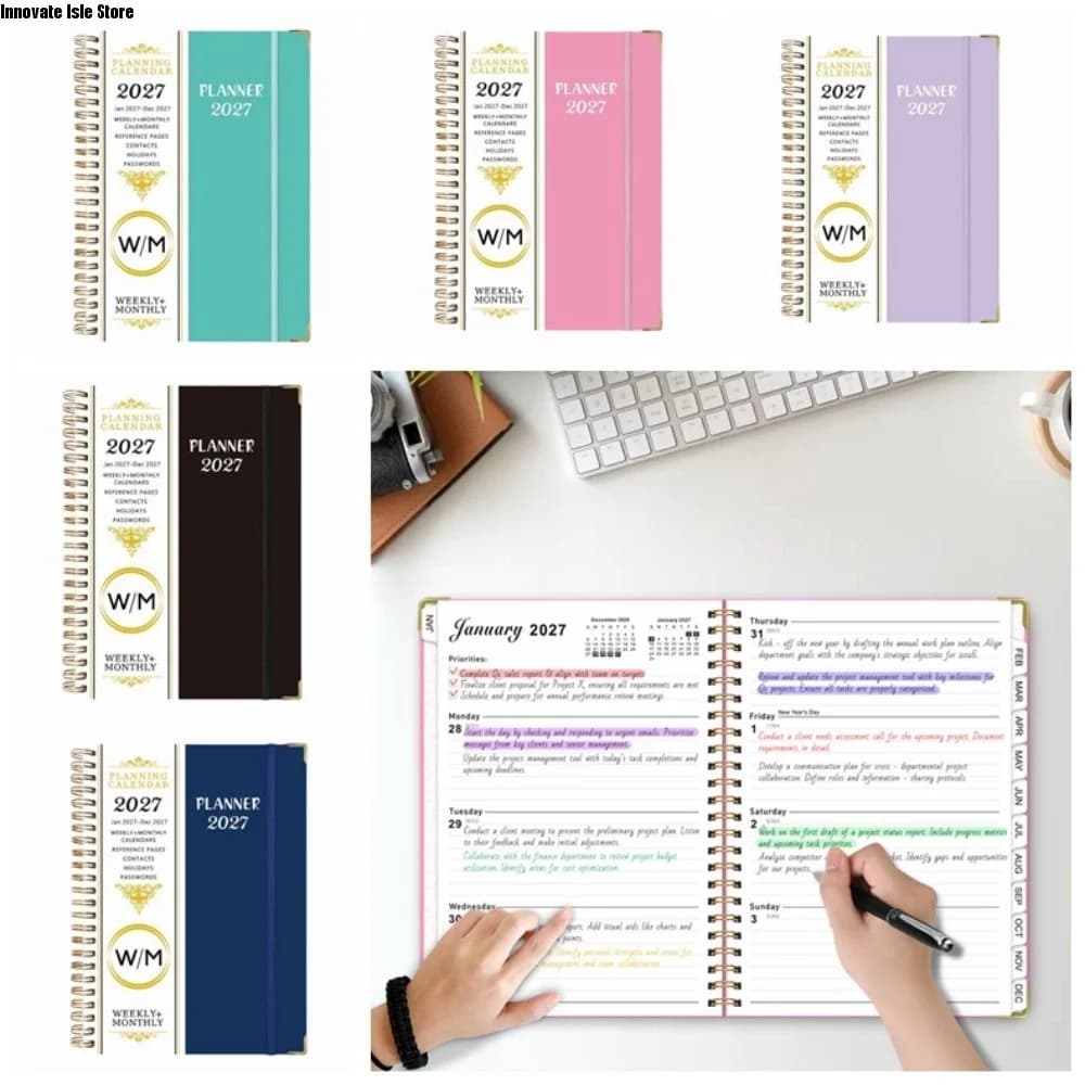 2027 Yearly Planner Notebook Spiral Binding A5 Size Office Work Planner 365 Days Diary Plan Schedule Daily Plan Yearbook