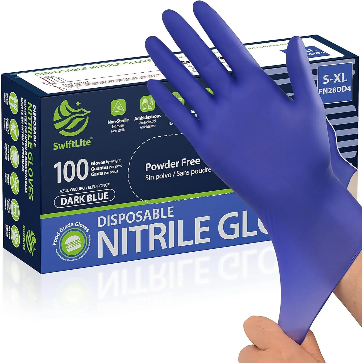 Guanti in Nitrile Monouso, Sicuri per Alimenti, Senza Lattice e Senza Polvere, Guanti in Gomma per Cucina e Pulizie, Resistenti e Durevoli