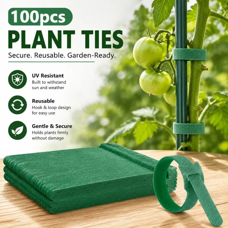 100pcs UV Resistant Reusable Nylon Plant Ties with Hook and Loop Fasteners, Green Garden Cable Ties for Vines