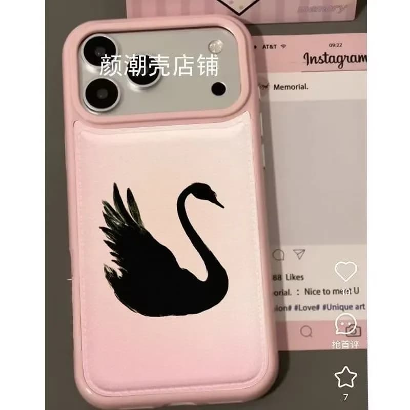 Cute Sweet Swan Pink Kawaii Minimalism Phone Case For iPhone 17 16 Pro Max 15 14 Plus 13 12 11 17air 16e Y2K Shockproof Cover