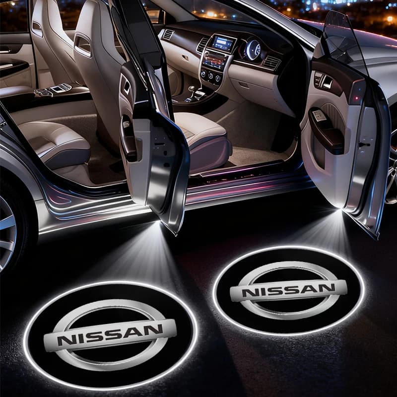Luci di proiezione per portiere auto Nissan, luci di benvenuto con logo auto ad alta definizione, installazione non distruttiva, avvisi di sicurezza notturna