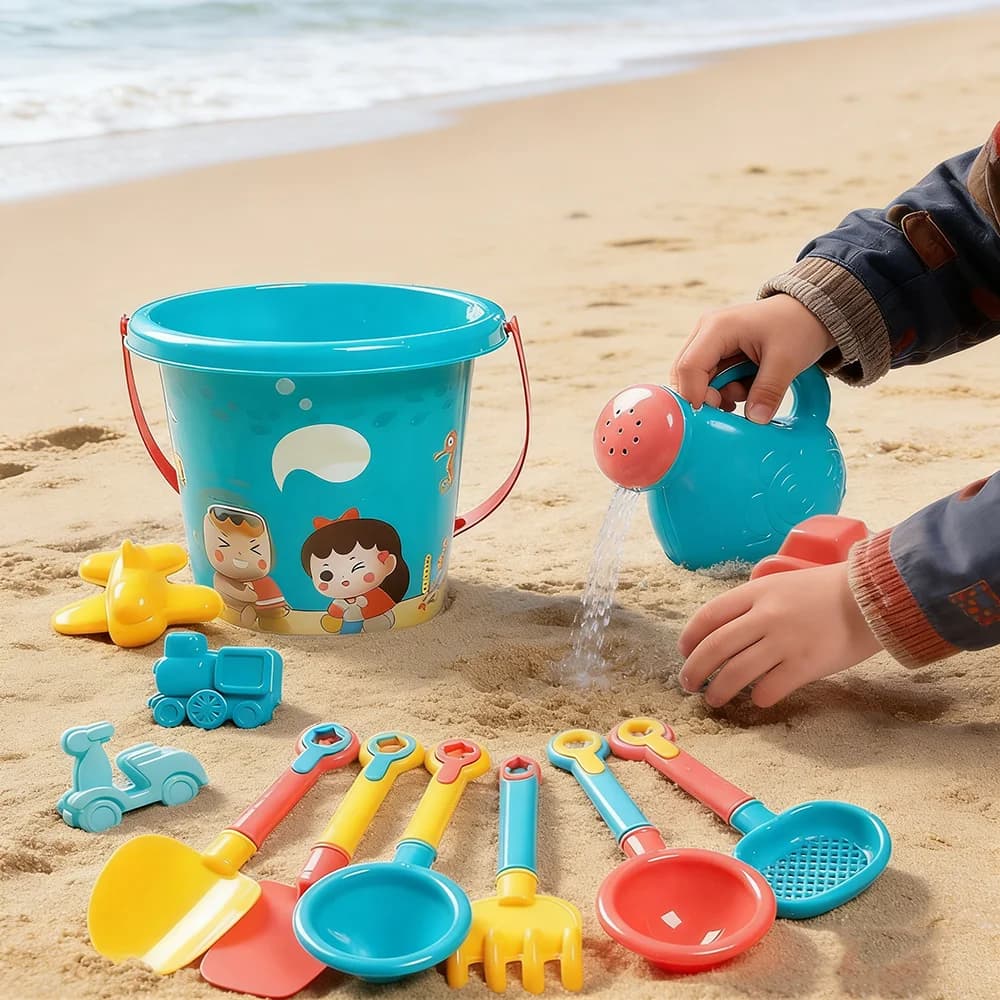 Set di 18 giocattoli da spiaggia in plastica resistente, set di giochi estivi per piscina e spiaggia, strumenti per giocare sulla sabbia all'aperto per ragazzi e ragazze