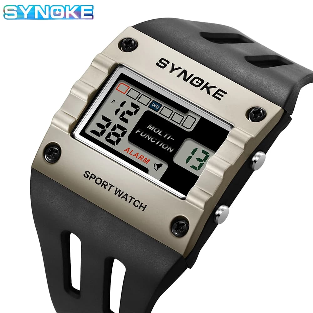 SYNOKE Orologio digitale da uomo Orologio elettronico sportivo Impermeabile Bagliore notturno Schermo grande Orologio da studente quadrato All'aperto Nuova tendenza dei colori