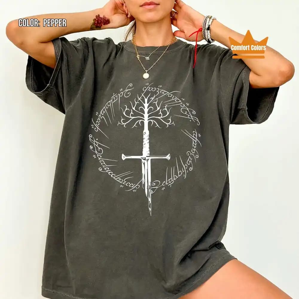 T-shirt ispirata all'anello Camicia in cotone comfort Dark Lord Camicia da lettura fantasy Regalo per gli amanti dei libri Camicia casual Y2K unisex Streetwear