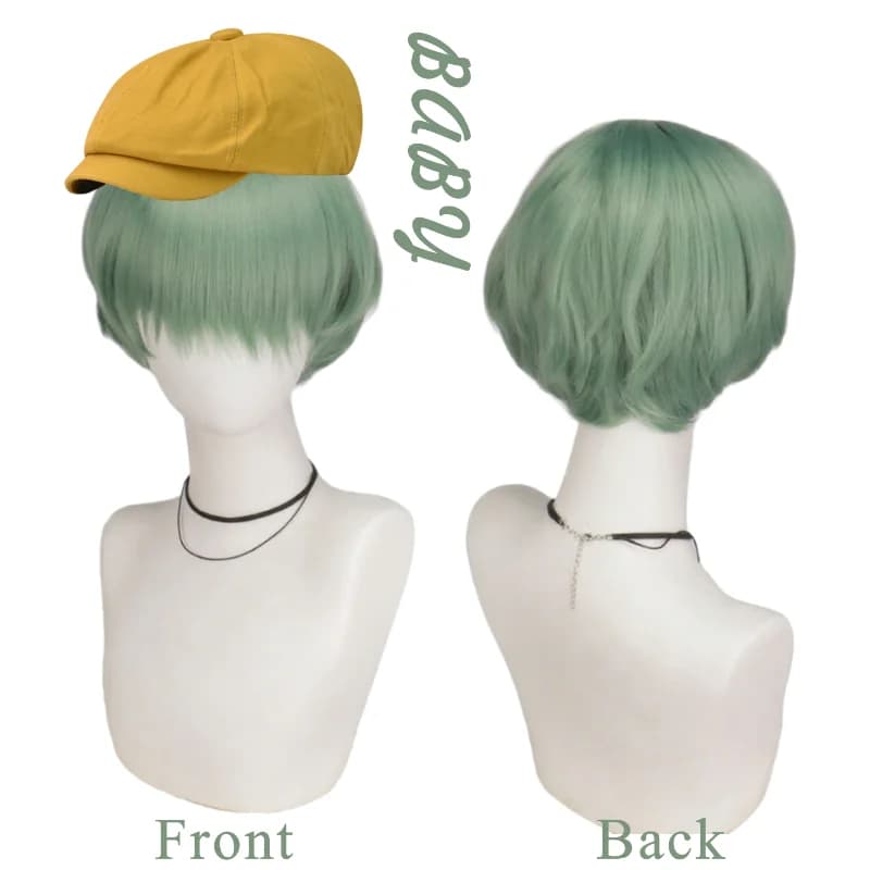 Anime K-pop Demone Saja Ragazzi Baby Parrucca Cosplay Verde con Cappello Giallo Halloween Cartoon Hunters Parrucche Sintetiche Resistenti al Calore Prop