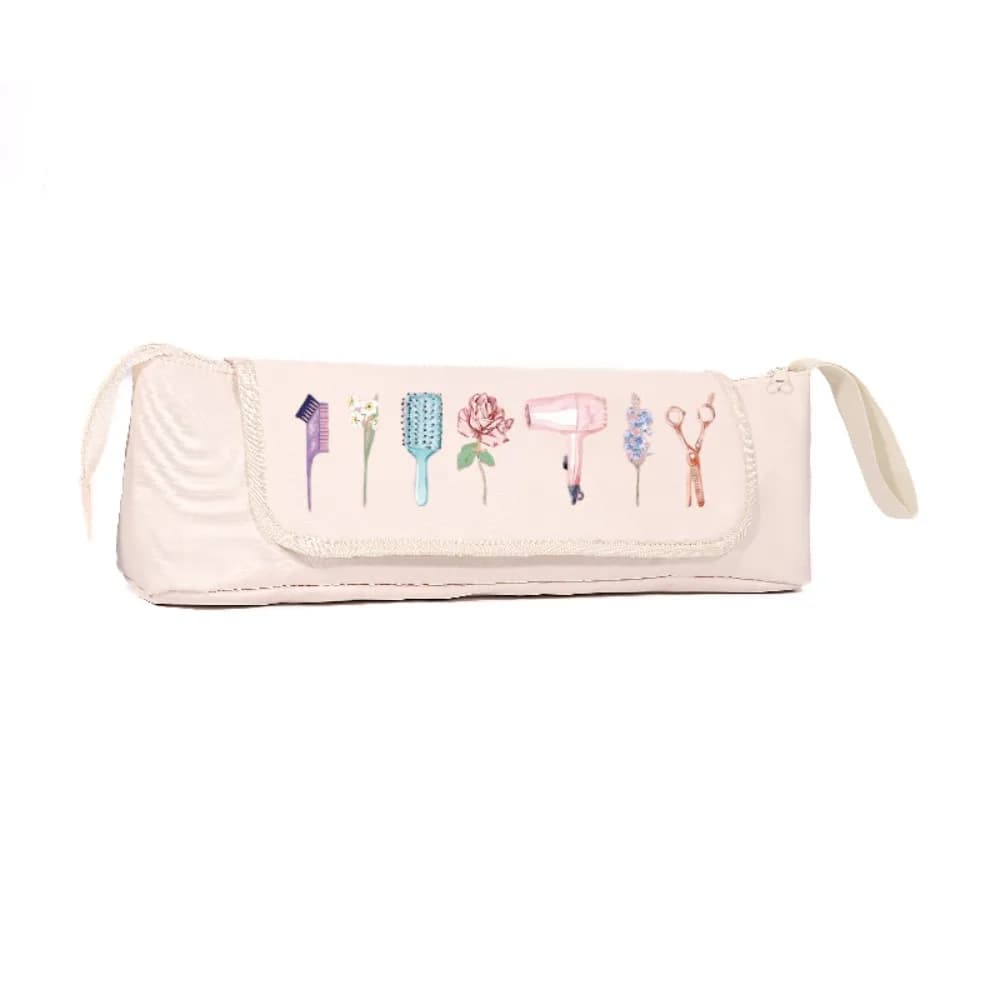 Polyester Hair Plate Toiletry Bag, Customized Design, Birth Flower, Travel Hair Tools, Curly Hair Wand Case