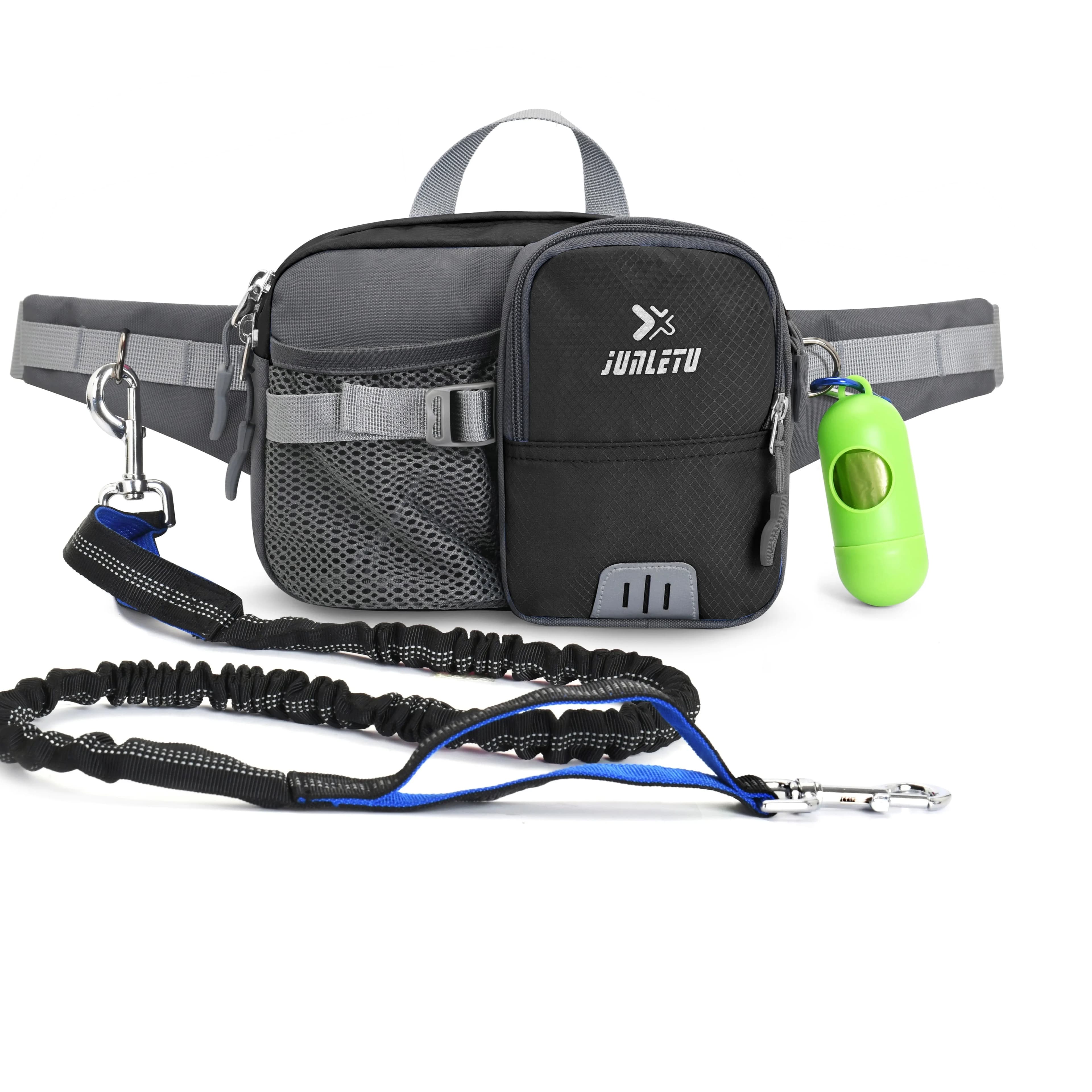 Guinzaglio per Cani con Marsupio per Sport Canini, Guinzaglio Multifunzione per Passeggiate all'Aperto, Riflettente, Impermeabile, in Nylon, con Tasca per Snack