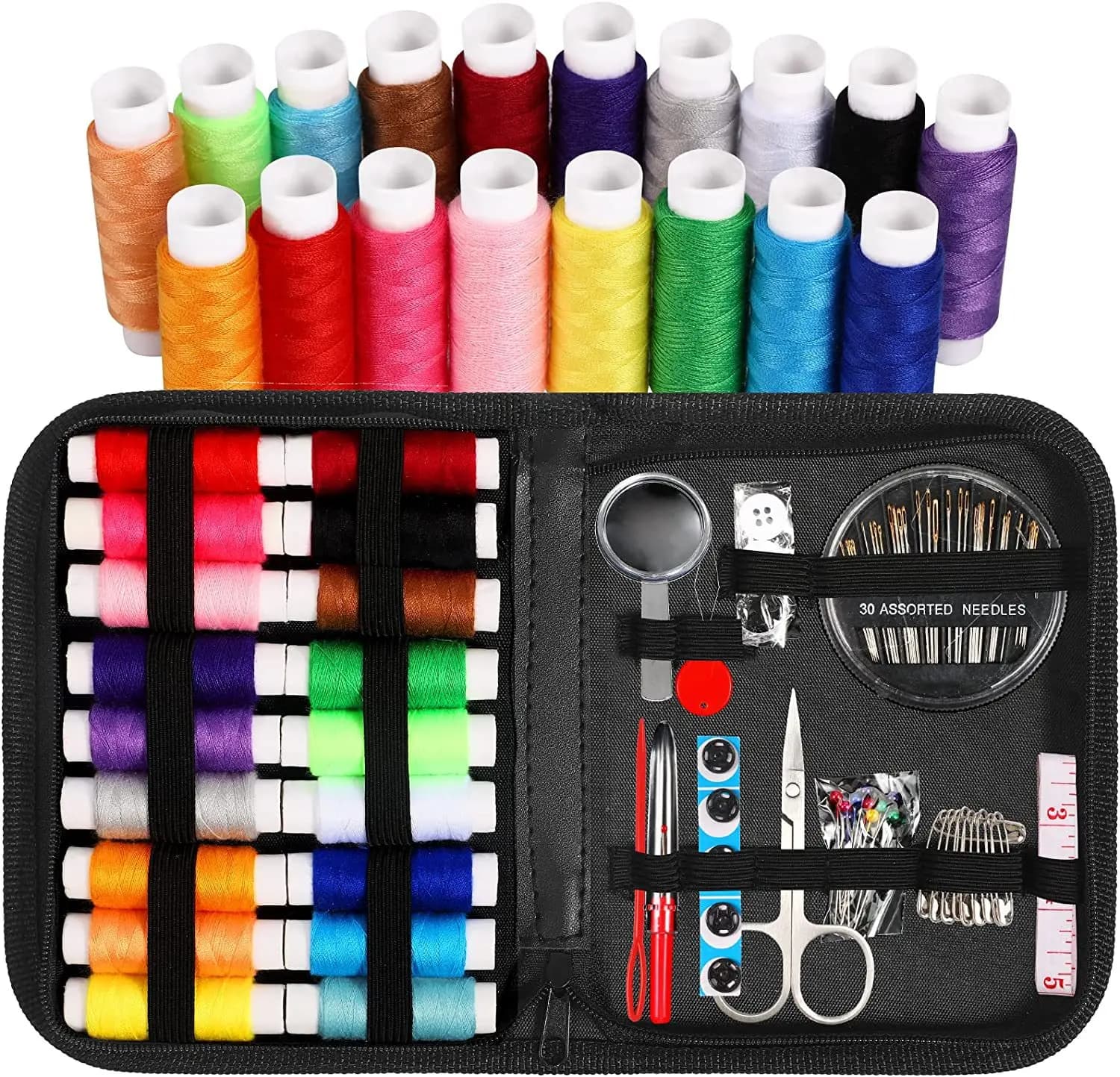 Kit da cucito compatto e portatile per principianti e professionisti include aghi, forbici per filo e altri accessi essenziali