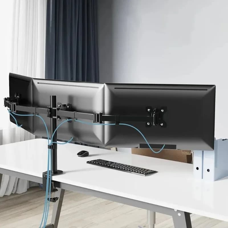 Supporto da Scrivania per 3 Monitor per Schermi di Computer da 13-27 Pollici, Supporta fino a 10 kg, Braccio Triplo Girevole Resistente