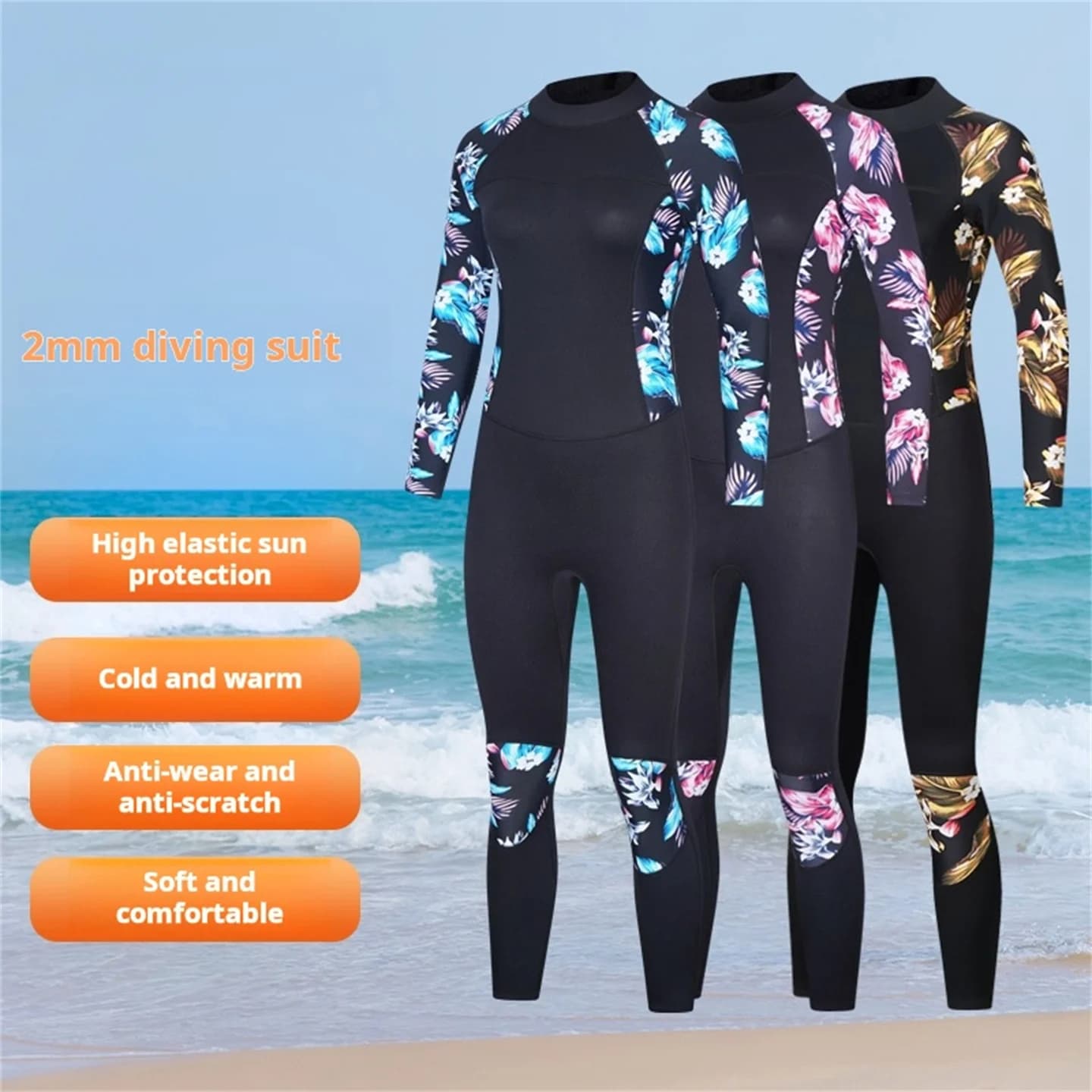2mm Full Neoprene Mute Diving Long Sleeves Cold-proof Women Snorkeling Vela Surf Winter Swimwear