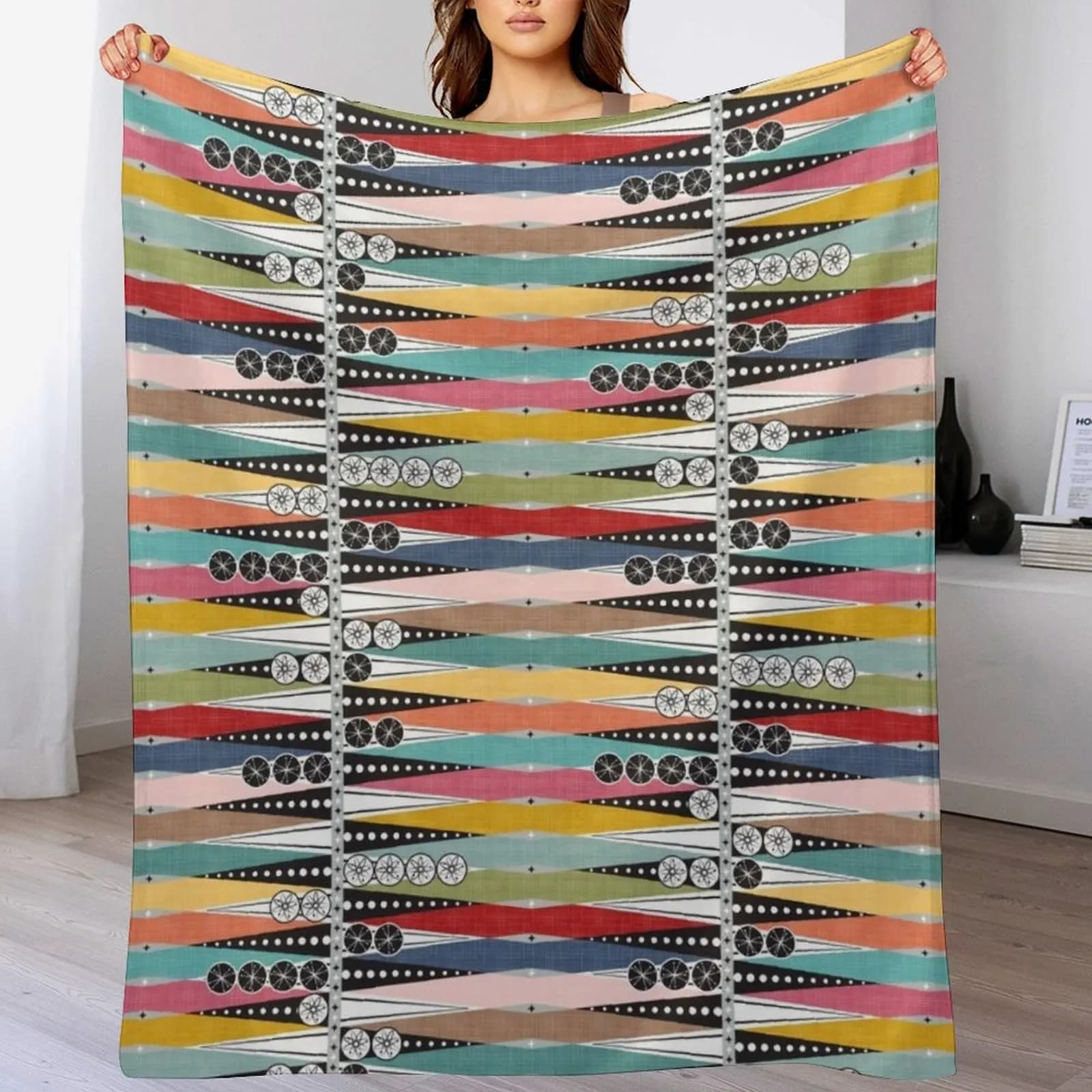 Coperta decorativa Mid Century Modern ~ Atomic Age Backgammon, calda e accogliente, per l'arredamento della camera da letto