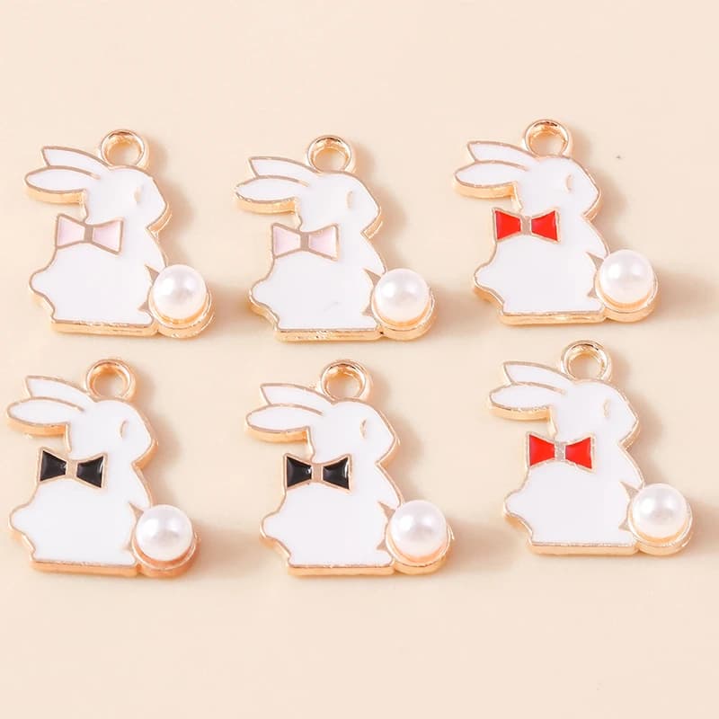 10pcs/lot 12*15mm Cute Cartoon Pearl Rabbit Charms for Earrings Necklaces Pendants Bunny Charms DIY Jewelry Findings