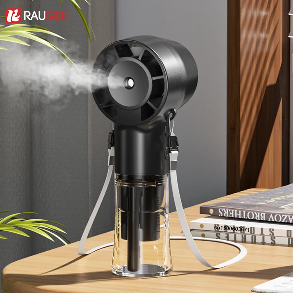 Mini Ventilatore Umidificatore Portatile, Ventilatore Spray USB Ricaricabile con Umidificatore, Piccolo Ventilatore da Collo, Ventilatore a Nebulizzazione d'Acqua