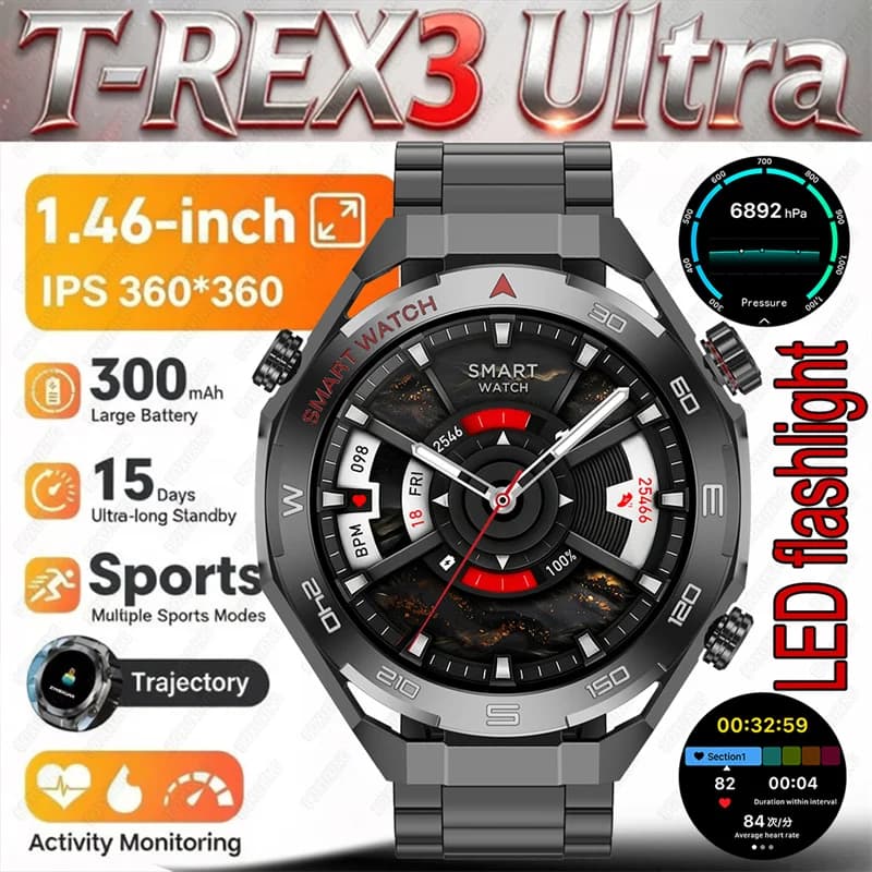 New Smartwatch Watch6 Ultra GPS for Exterior, with LED Flashlight, Cardiofrequencymeter, Bluetooth call, IP68 waterproof, altimeter, Sport watch