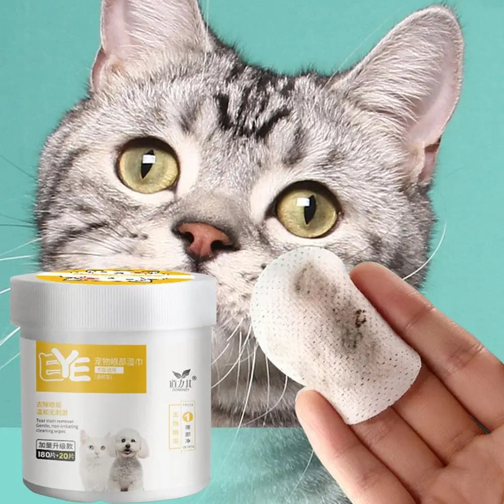 200 salviette per la pulizia degli occhi degli animali domestici, salviette delicatamente detergenti per le macchie lacrimali, tamponi per il lavaggio degli occhi degli animali domestici per cani e gatti