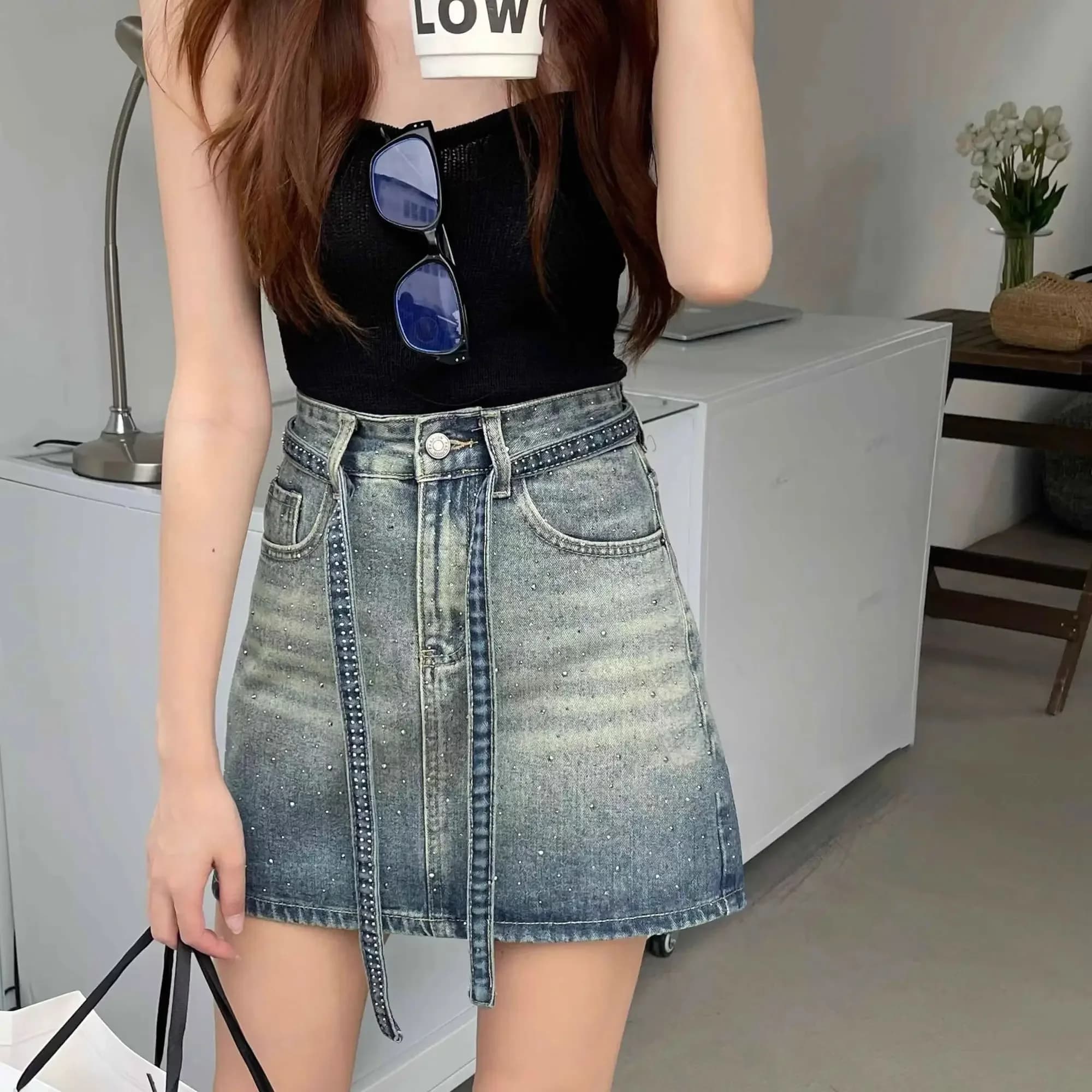 Women's jeans skirts High Waist Women's Denim Clothing modest Trend 2025 Korean Style New in summer economical