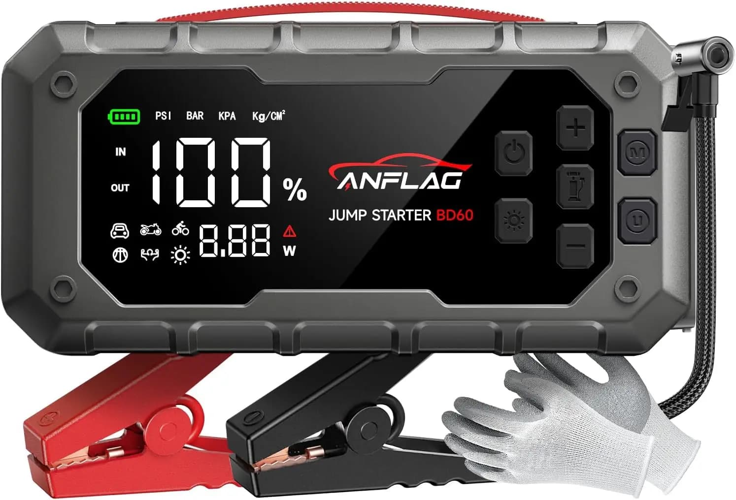 Avviatore d'Emergenza 10-in-1 per Auto con Compressore d'Aria, 8000A 160PSI per Veicoli a Benzina/Diesel, Ricarica PD65W e Cavi di Avviamento Portatili