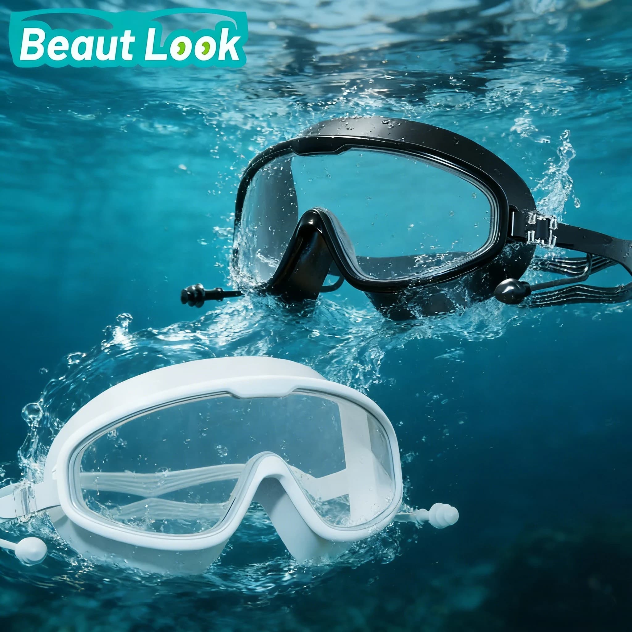 Maschera da snorkeling con tappi per le orecchie integrati, occhialini da nuoto antiappannamento con ampio campo visivo, maschera subacquea a tenuta stagna per adulti e ragazzi