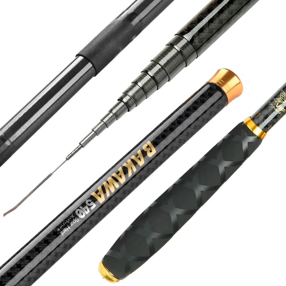 BAKAWA Stream canna da Pesca 100% fibra di carbonio Ultralight Carp Pole telescopico Hard Portable Mini Travel Pesca d'acqua dolce 3.6M-7.2M