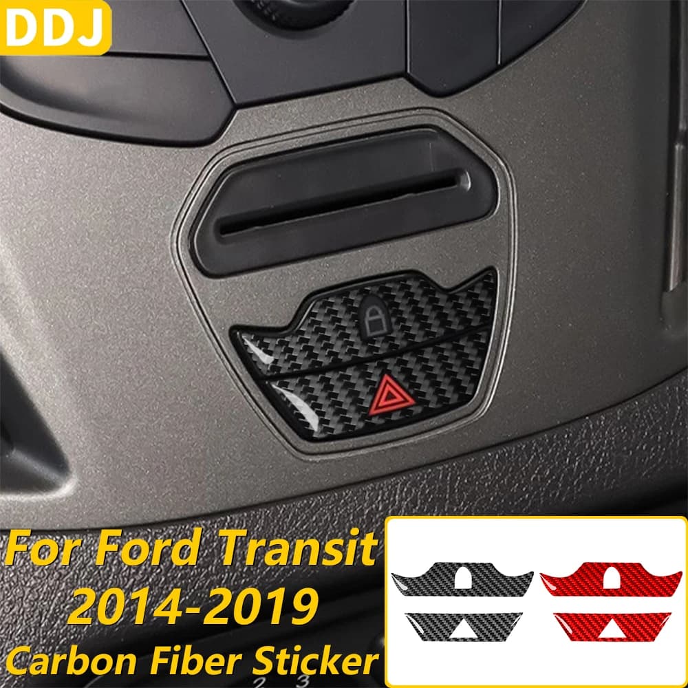 For Ford Transit V363 2014-2019 Carbon Fiber Double Flashing Emergency Light Button Panel Cover Trim Car Accessories Sticker